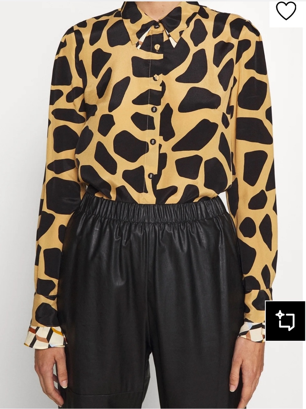 DVF Diane von Furstenberg Giraffe Print Button-Up Blouse - Black & Camel